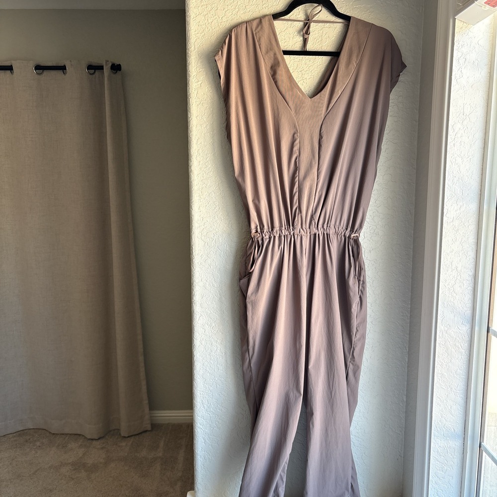 Indygena Womens XL Romper Jumpsuit Mauve Grey V-Neck Drawstring Elastic Gorpcore
